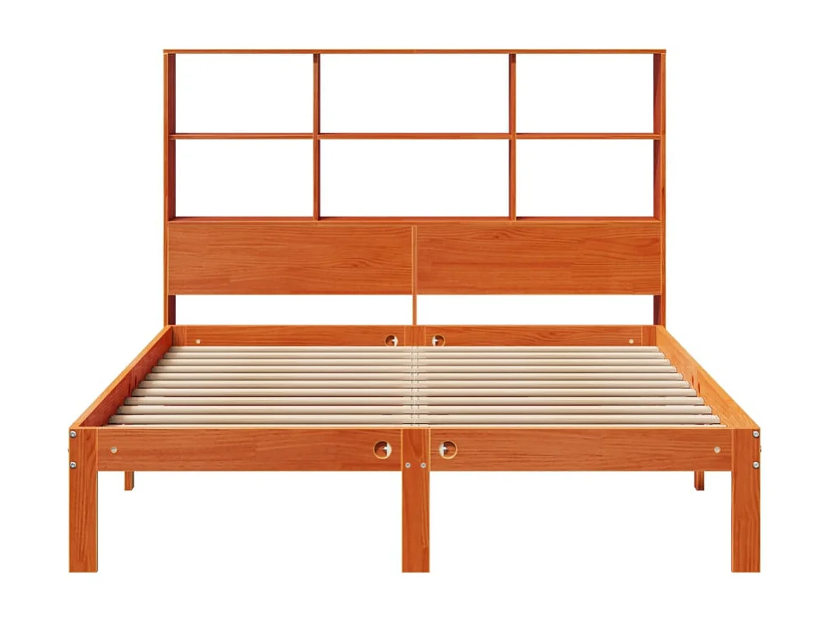Letto Libreria senza Materasso Marrone Cera 140x190 cm in Pino