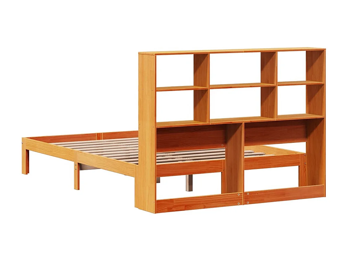 Letto Libreria senza Materasso Marrone Cera 140x190 cm in Pino