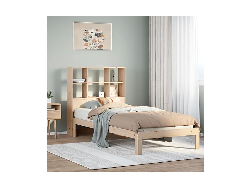Massivholzbett mit Regal ohne Matratze 90x190 cm Kiefer