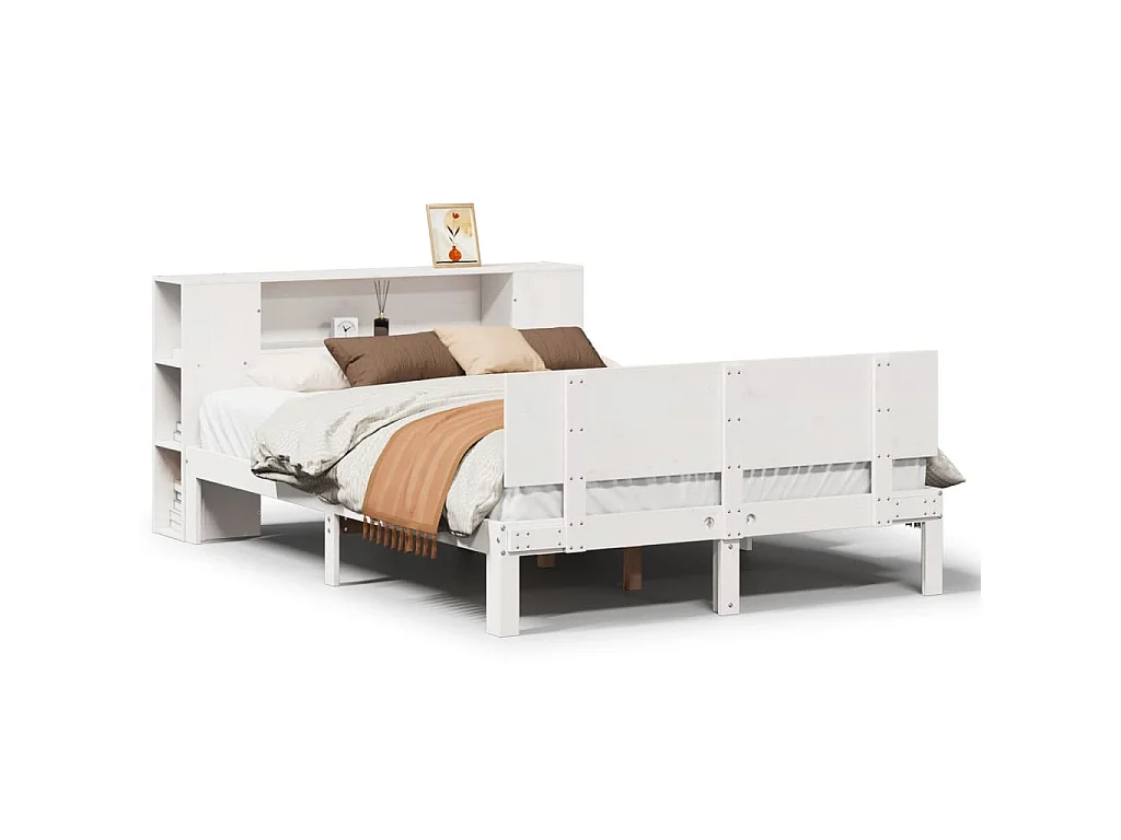 Lit bibliothèque sans matelas blanc 150x200 cm bois pin massif