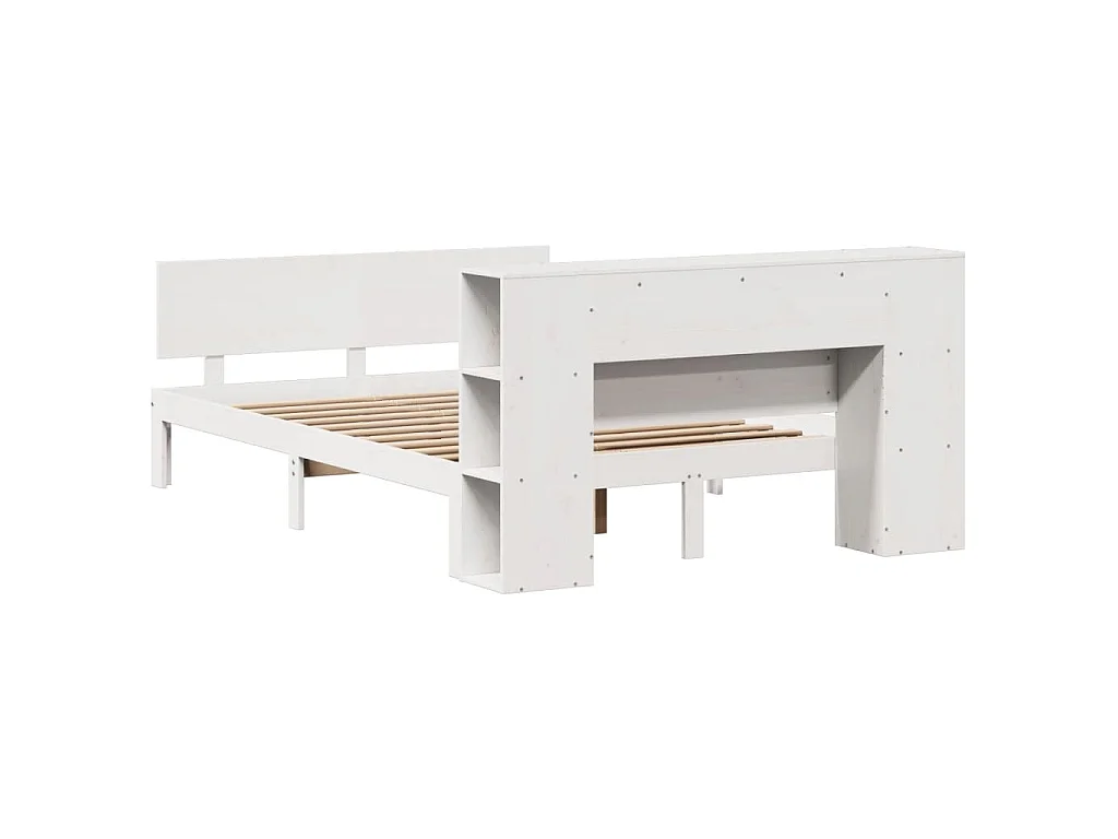 Lit bibliothèque sans matelas blanc 150x200 cm bois pin massif