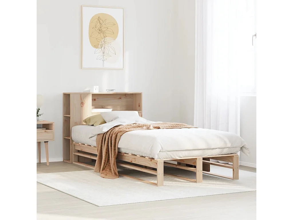 Bed met boekenkast zonder matras massief hout 90x200 cm