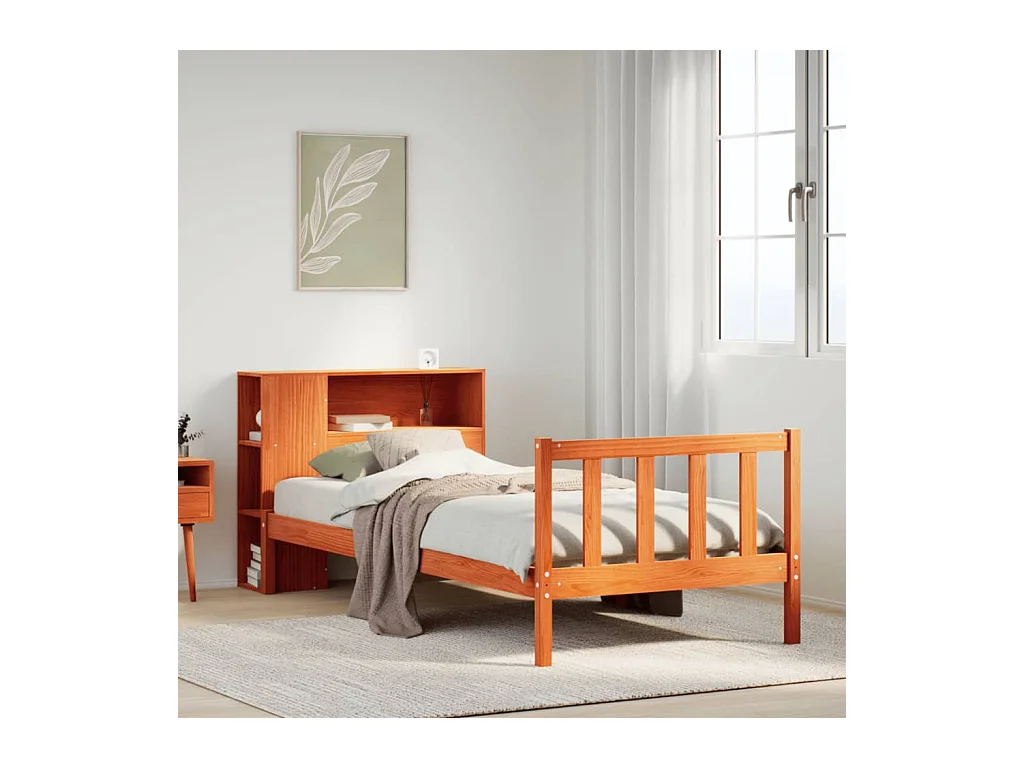 Lit bibliothèque sans matelas cire marron 100x200 cm pin massif