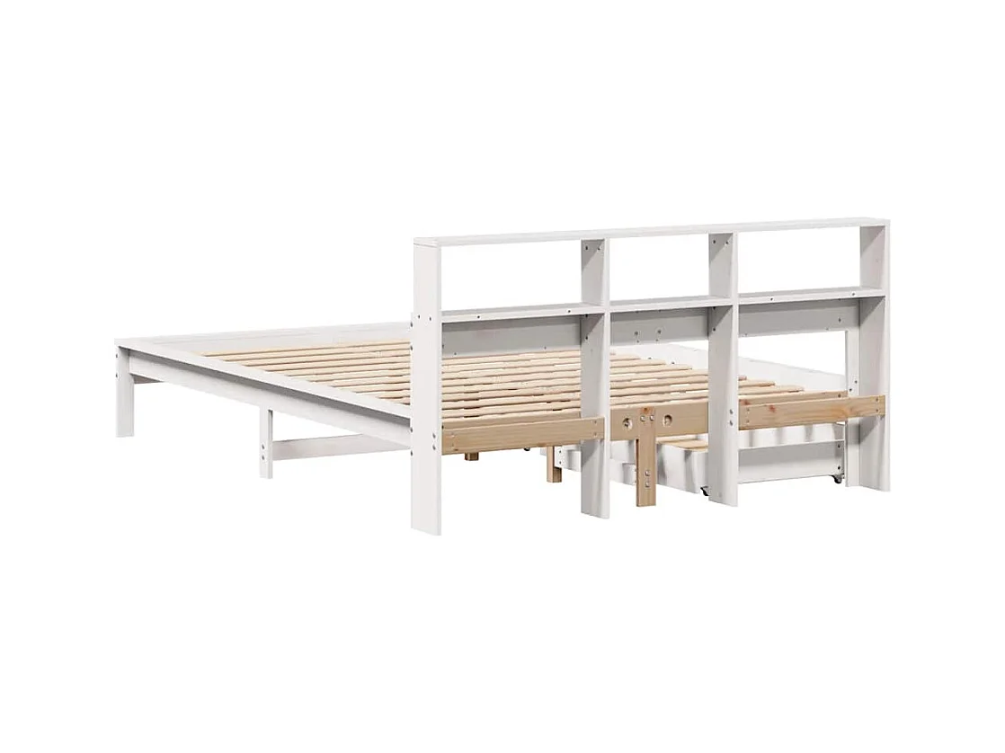 Massivholzbett mit Regal ohne Matratze Weiß 140x190 cm Kiefer