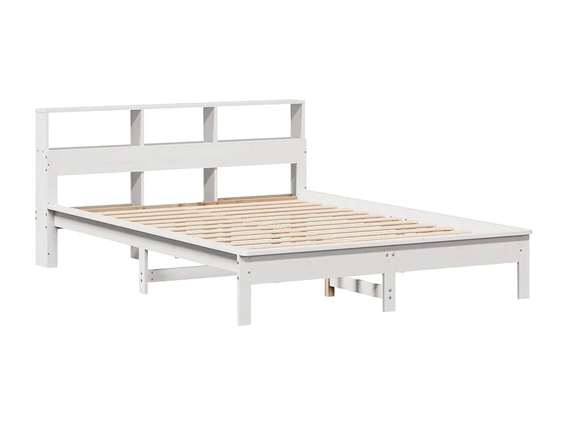 Lit bibliothèque sans matelas blanc 140x190 cm bois pin massif