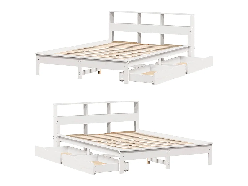 Lit bibliothèque sans matelas blanc 140x190 cm bois pin massif