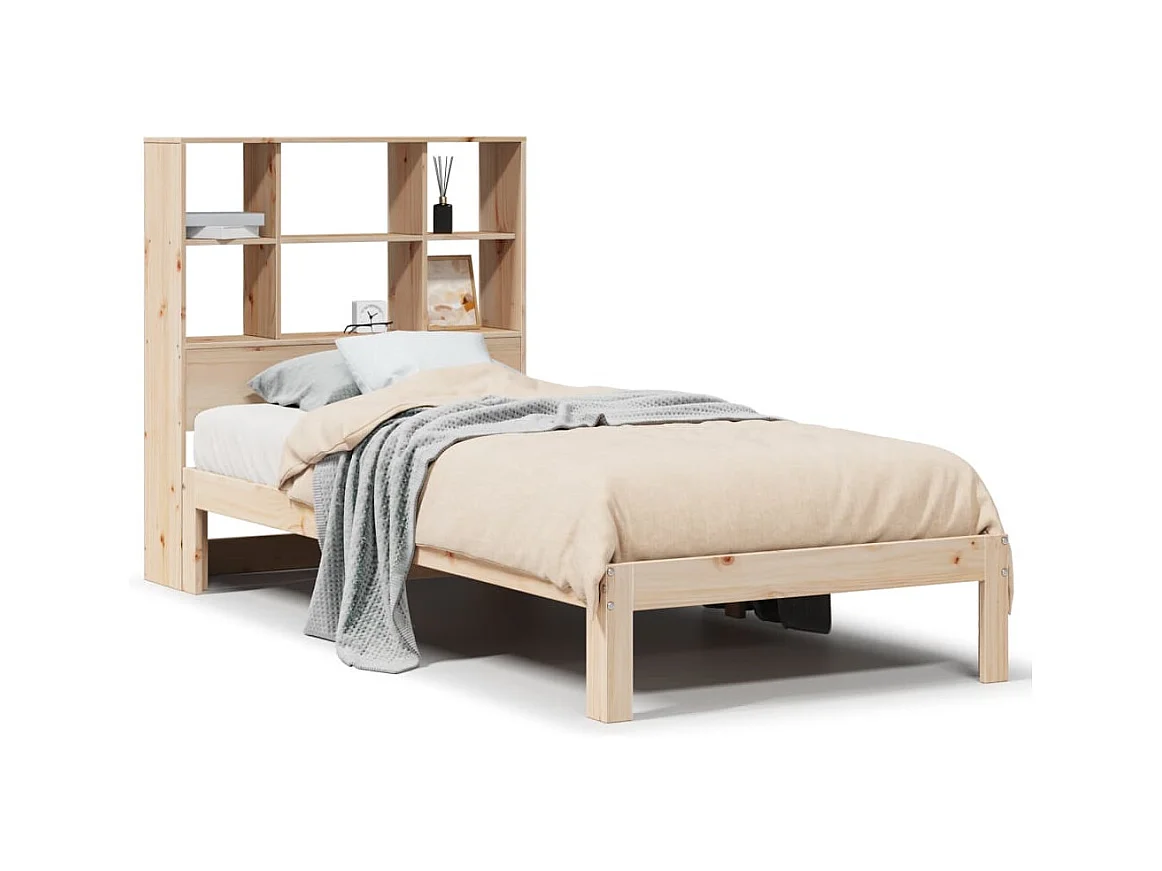 Lit bibliothèque sans matelas 90x200 cm bois de pin massif
