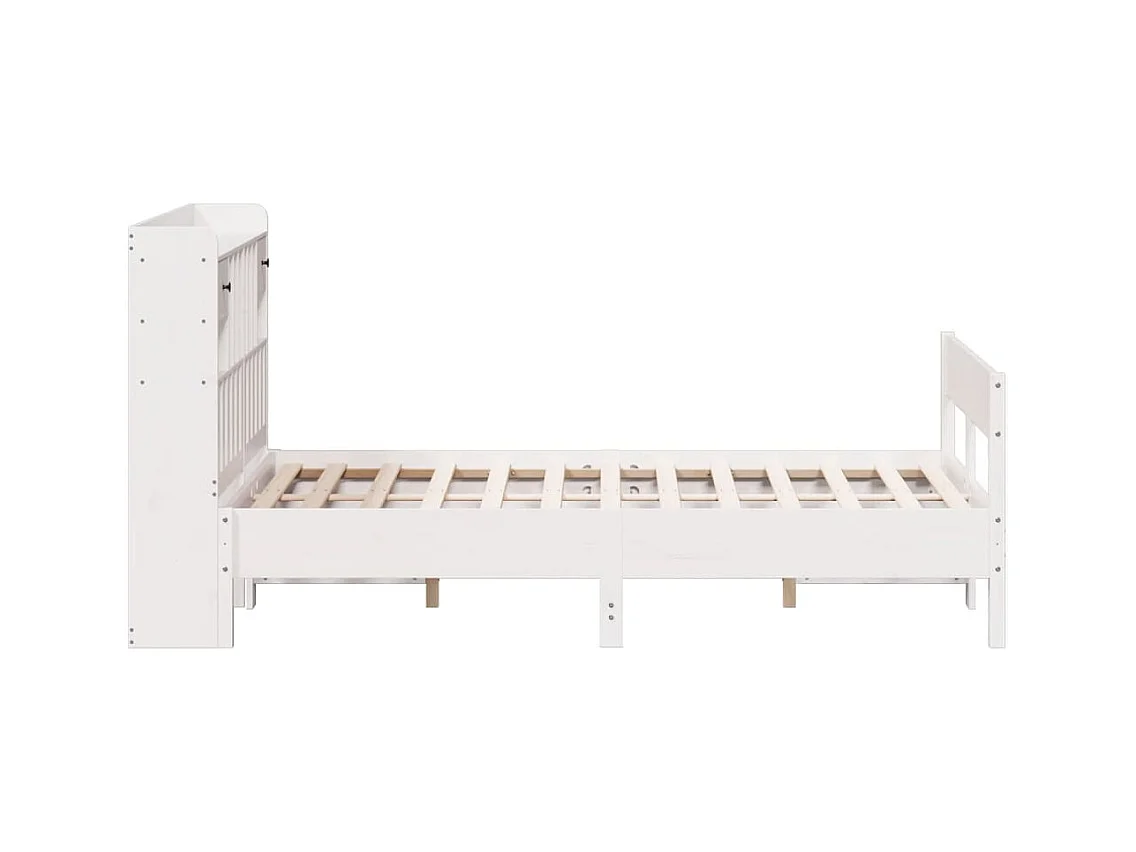 Cama con estantería sin colchón madera maciza blanca 150x200 cm