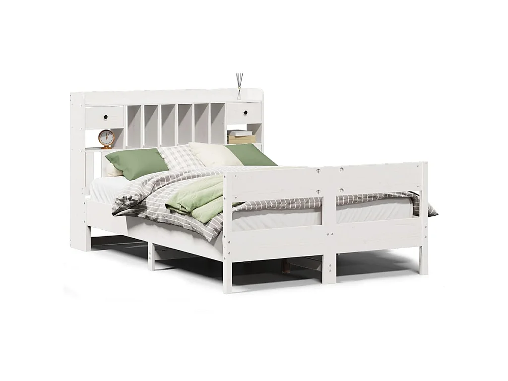 Lit bibliothèque sans matelas blanc 150x200 cm bois pin massif