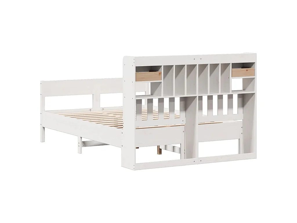 Lit bibliothèque sans matelas blanc 150x200 cm bois pin massif