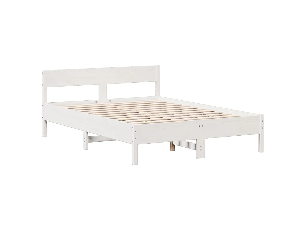 Lit bibliothèque sans matelas blanc 150x200 cm bois pin massif