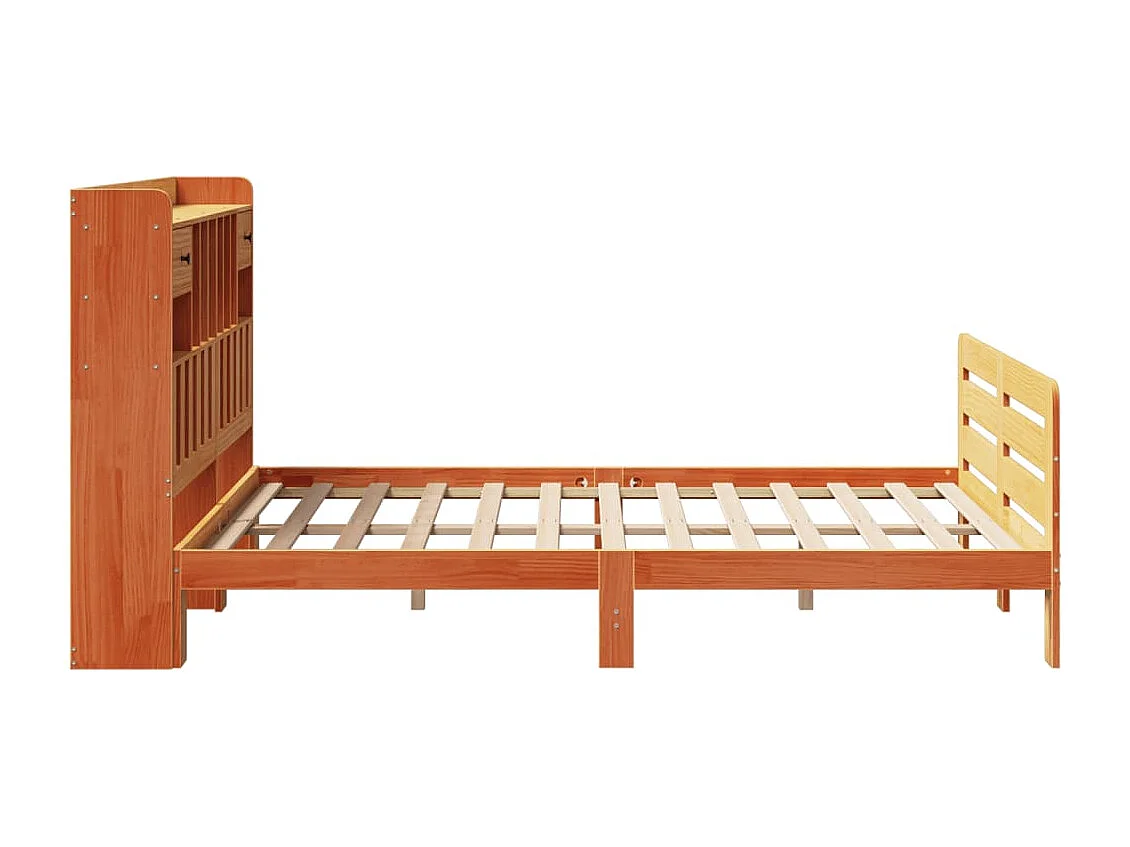 Massivholzbett mit Regal ohne Matratze Wachsbraun 140x190 cm