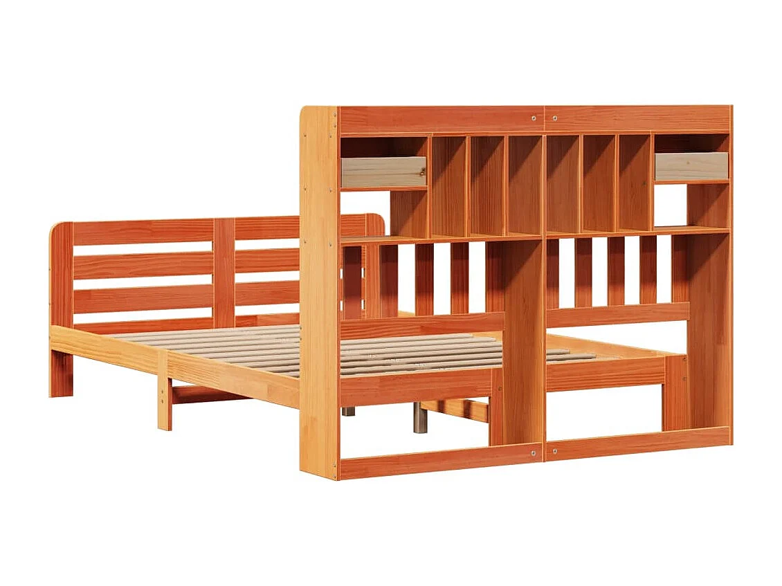 Massivholzbett mit Regal ohne Matratze Wachsbraun 140x190 cm