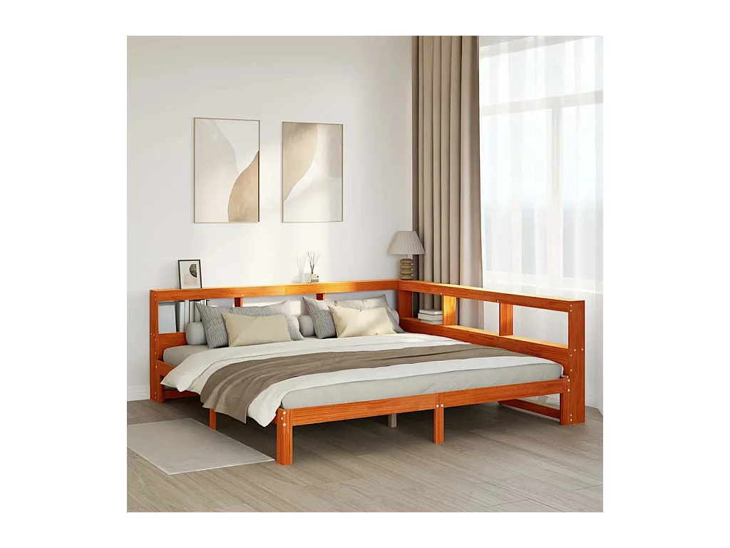 Lit bibliothèque sans matelas cire marron 180x200 cm pin massif