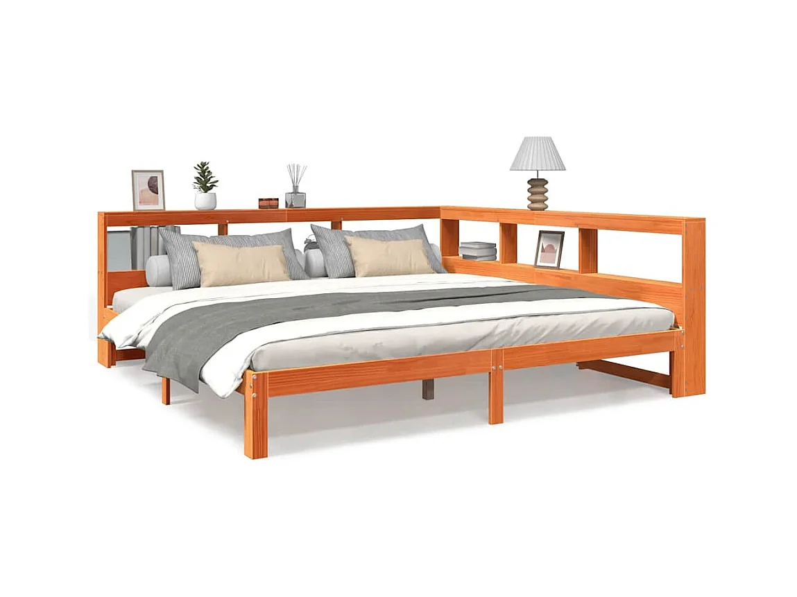 Lit bibliothèque sans matelas cire marron 180x200 cm pin massif