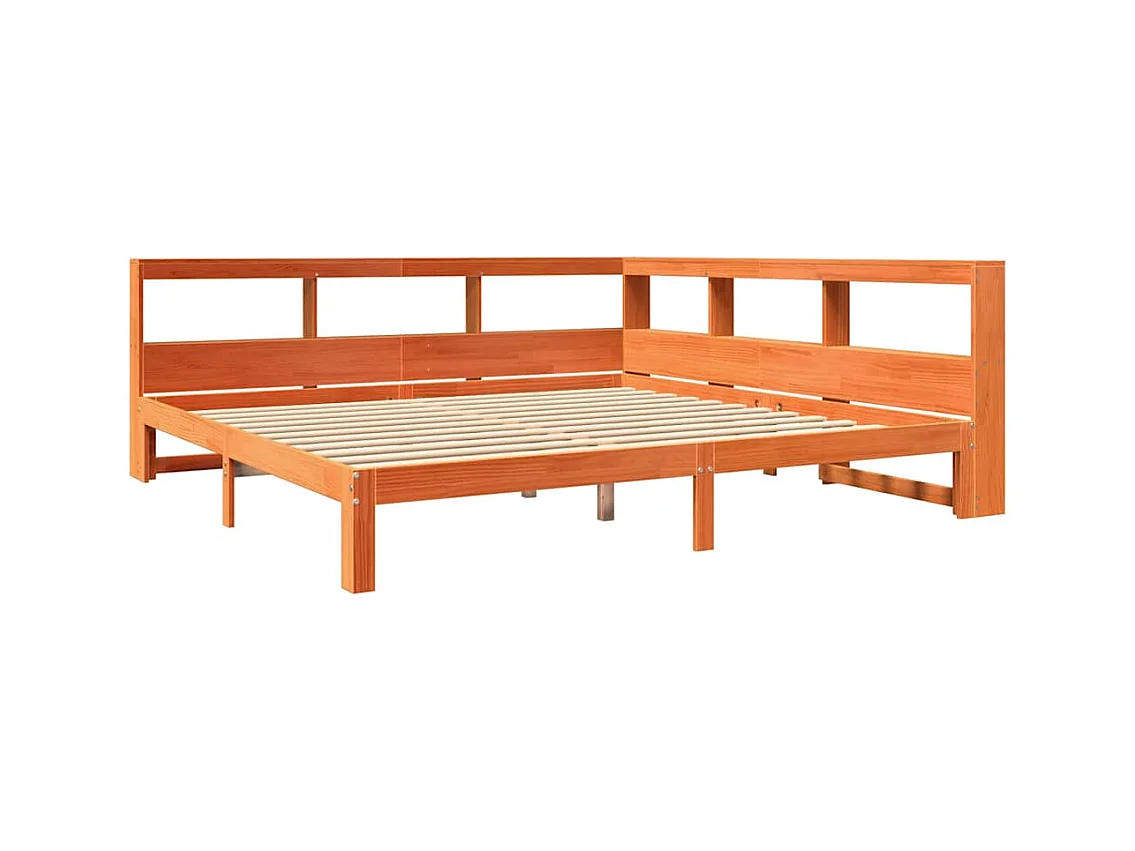 Lit bibliothèque sans matelas cire marron 180x200 cm pin massif