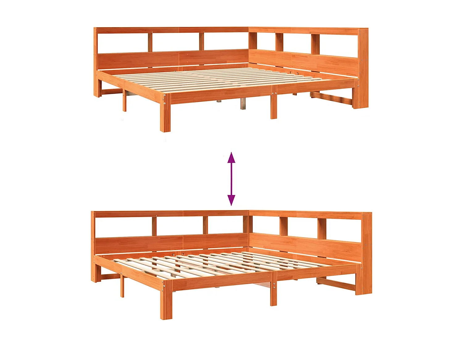 Lit bibliothèque sans matelas cire marron 180x200 cm pin massif