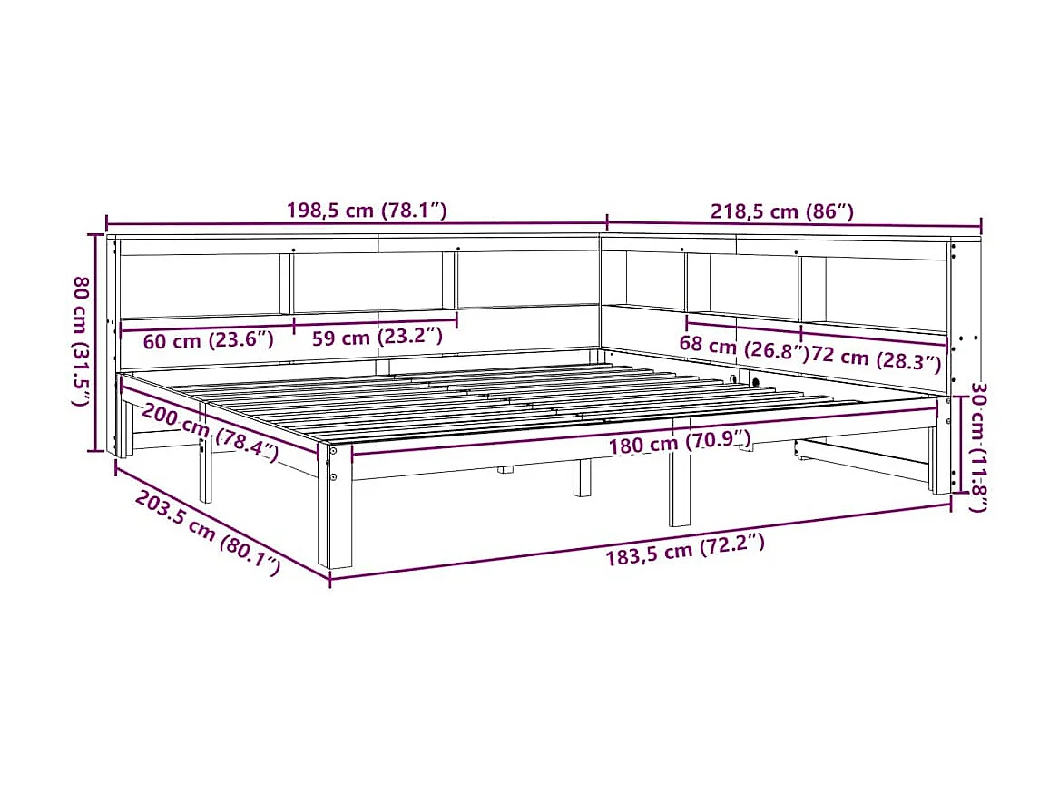 Lit bibliothèque sans matelas cire marron 180x200 cm pin massif