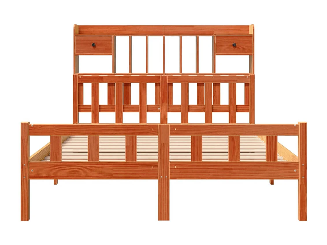 Massivholzbett mit Regal ohne Matratze Wachsbraun 160x200 cm