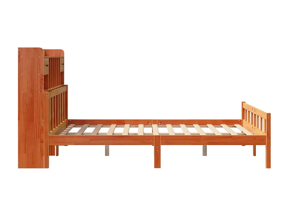 Massivholzbett mit Regal ohne Matratze Wachsbraun 160x200 cm