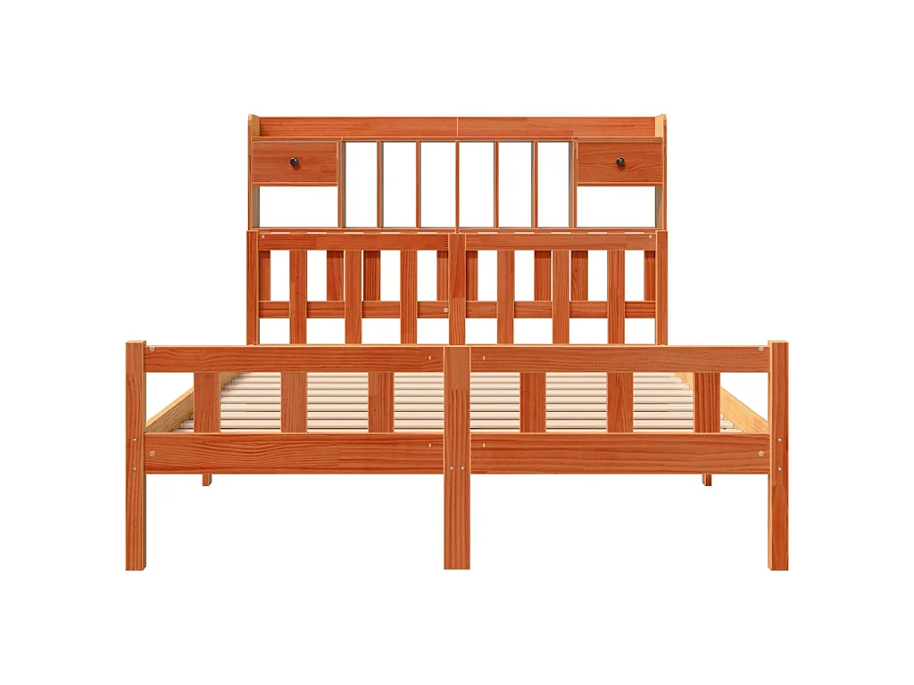 Massivholzbett mit Regal ohne Matratze Wachsbraun 160x200 cm