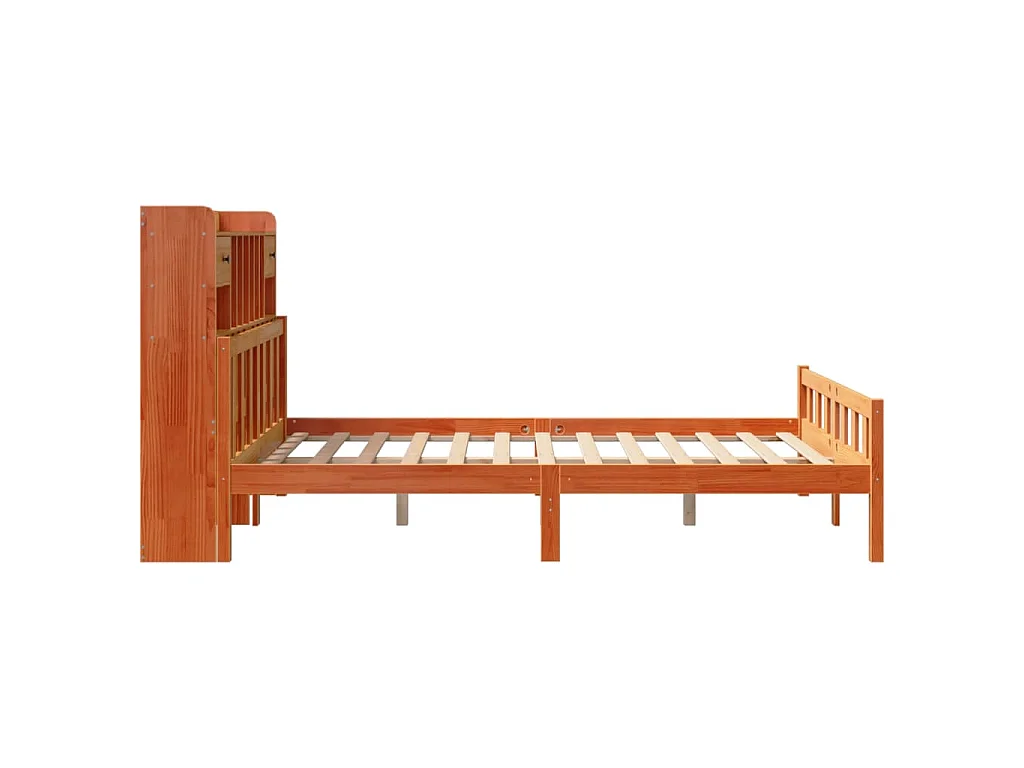 Massivholzbett mit Regal ohne Matratze Wachsbraun 160x200 cm