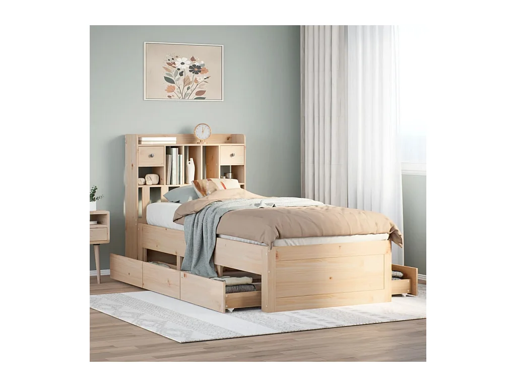 Lit bibliothèque sans matelas 75x190 cm bois de pin massif