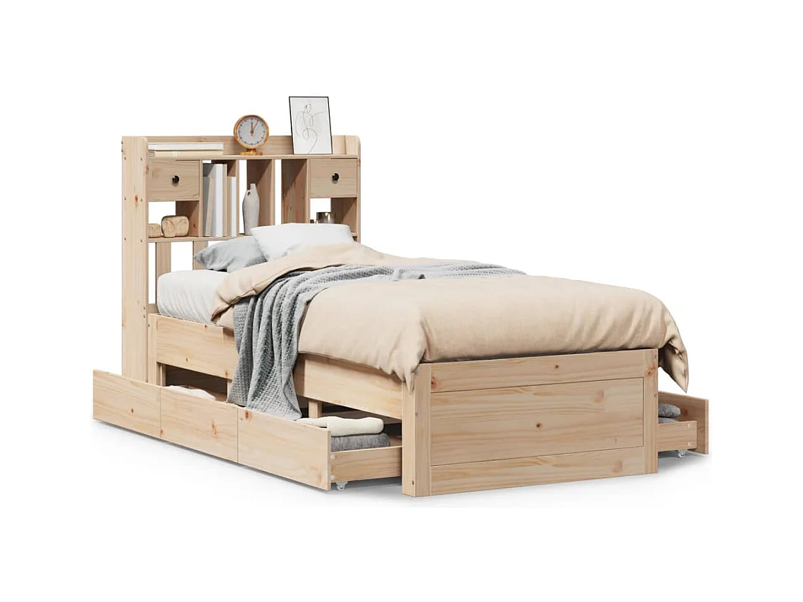 Lit bibliothèque sans matelas 75x190 cm bois de pin massif