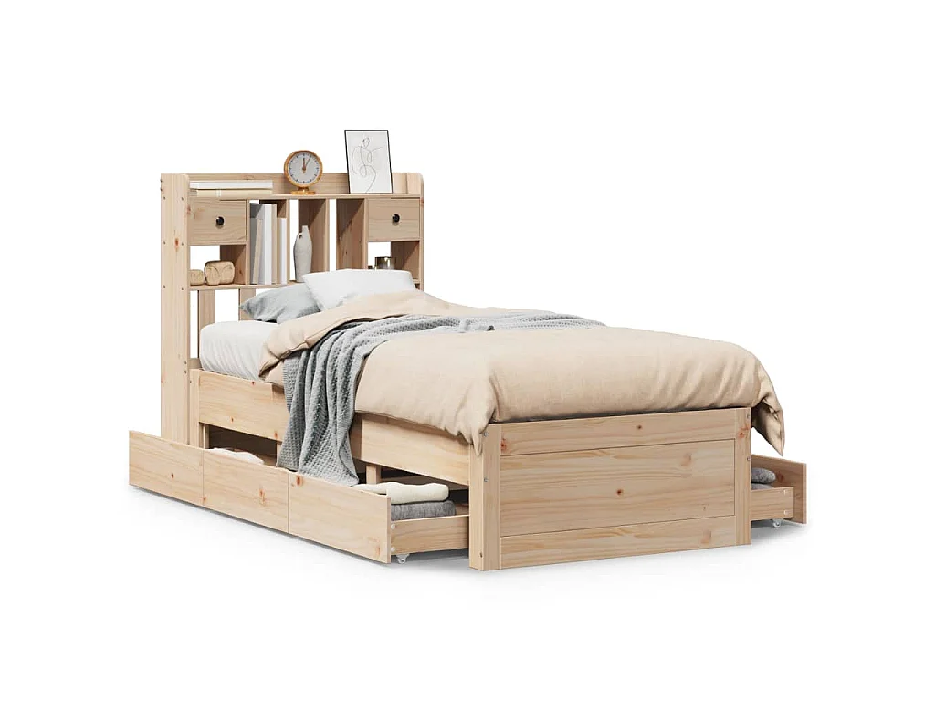 Giroletto con Libreria senza Materasso 75x190 cm in Legno Pino