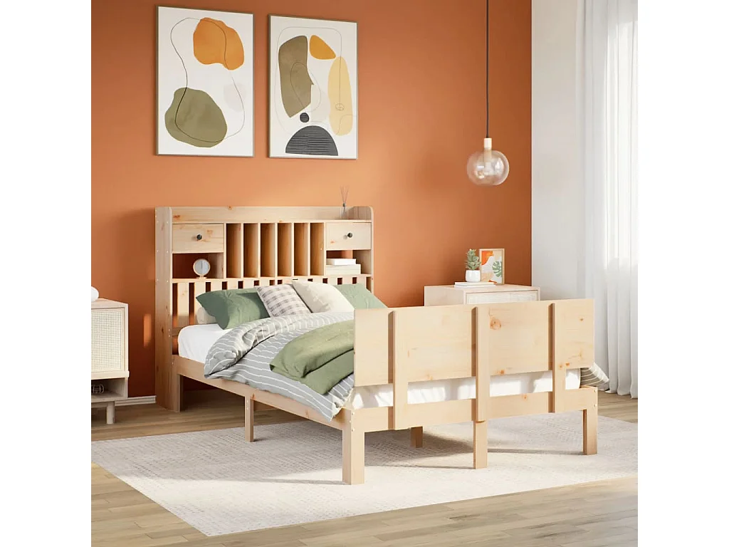 Cama com estante sem colchão 135x190 cm pinho maciço