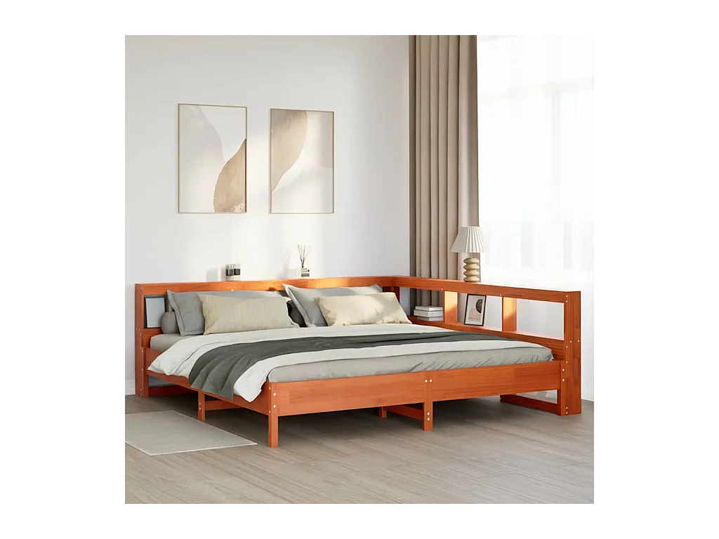 Lit bibliothèque sans matelas cire marron 180x200 cm pin massif