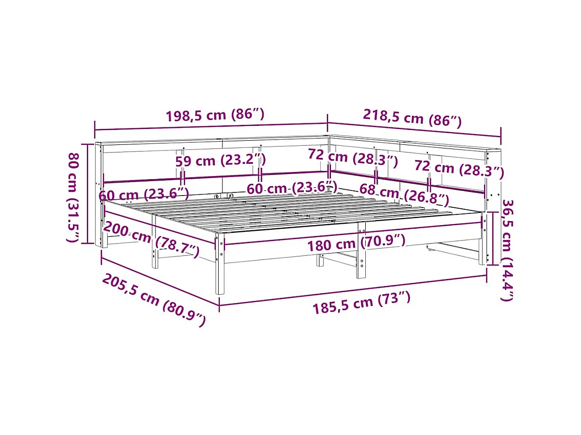 Lit bibliothèque sans matelas cire marron 180x200 cm pin massif