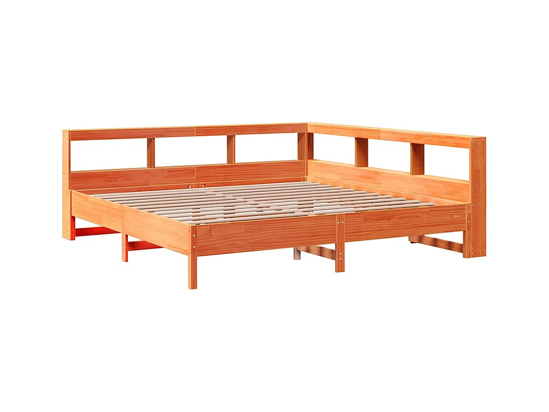 Lit bibliothèque sans matelas cire marron 180x200 cm pin massif