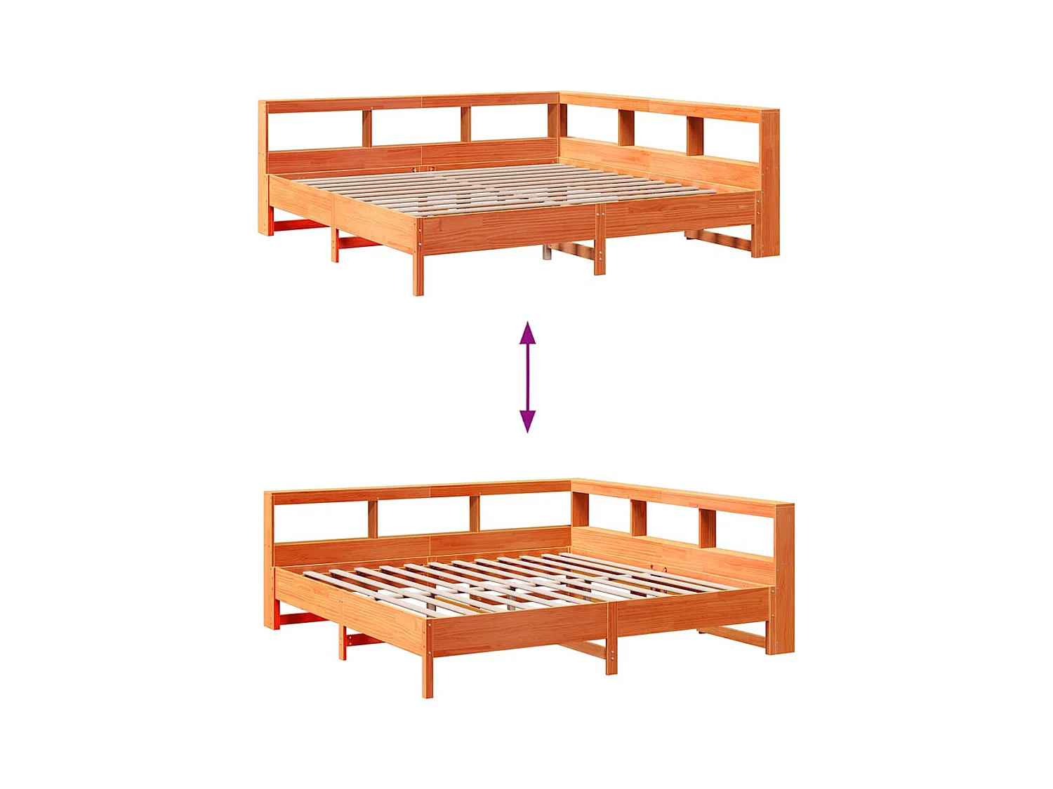 Lit bibliothèque sans matelas cire marron 180x200 cm pin massif