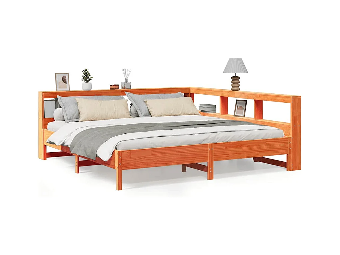 Lit bibliothèque sans matelas cire marron 180x200 cm pin massif
