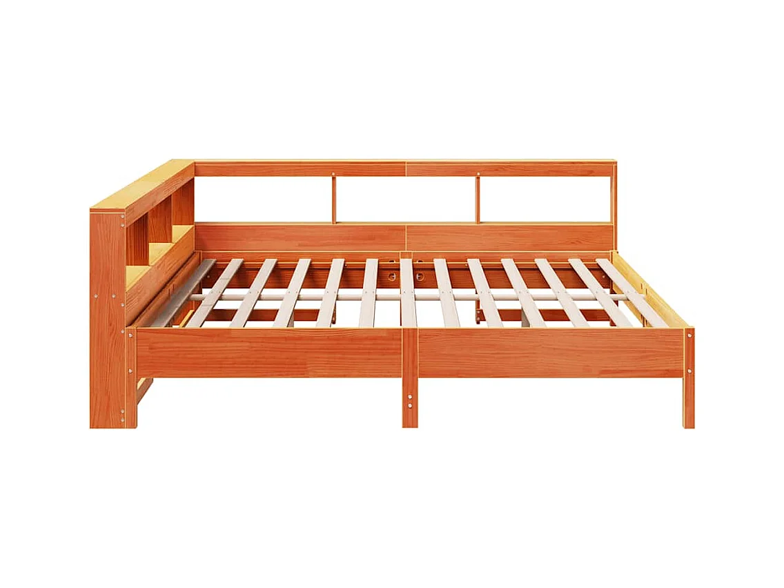 Lit bibliothèque sans matelas cire marron 180x200 cm pin massif