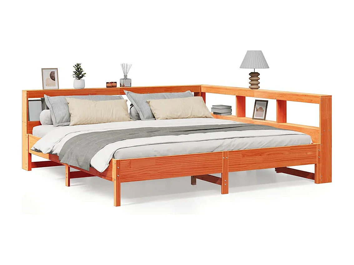 Massivholzbett mit Regal ohne Matratze Wachsbraun 180x200 cm