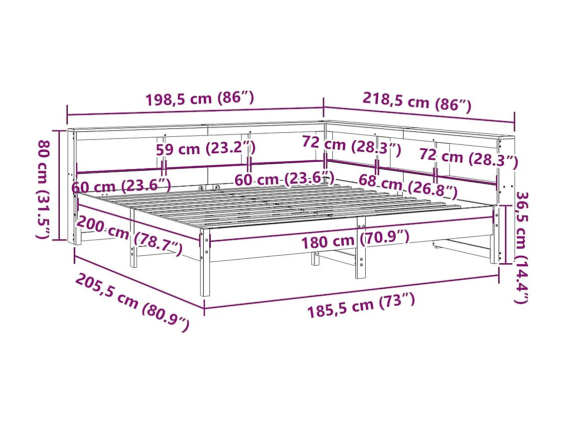 Massivholzbett mit Regal ohne Matratze Wachsbraun 180x200 cm