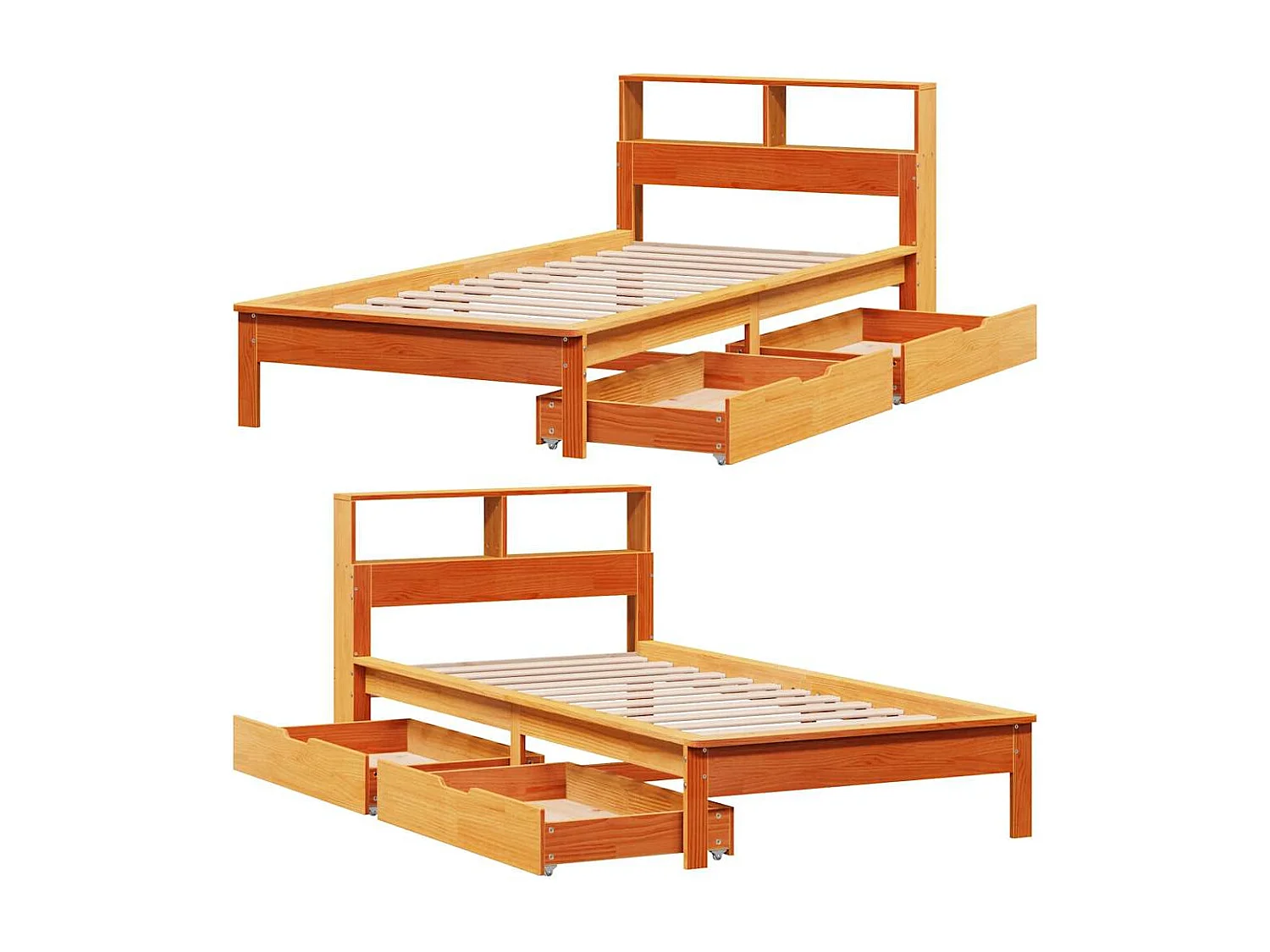 Letto Libreria senza Materasso Marrone Cera 90x190 cm in Pino