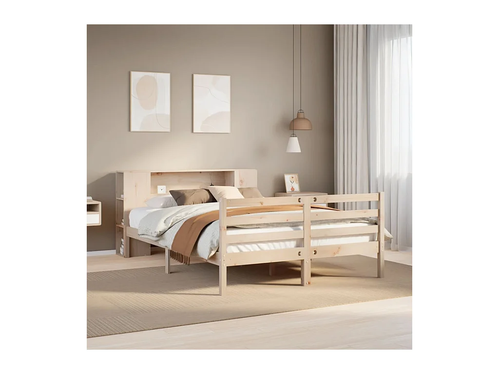 Lit bibliothèque sans matelas 120x190 cm bois de pin massif