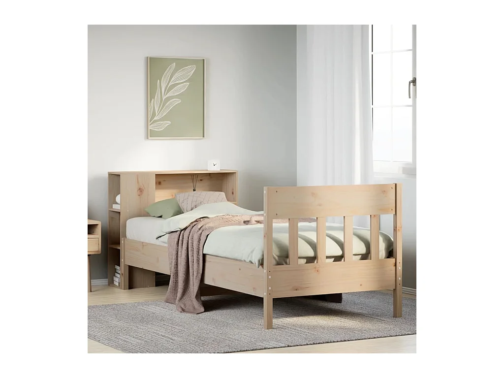 Bed met boekenkast zonder matras massief grenenhout 90x200 cm