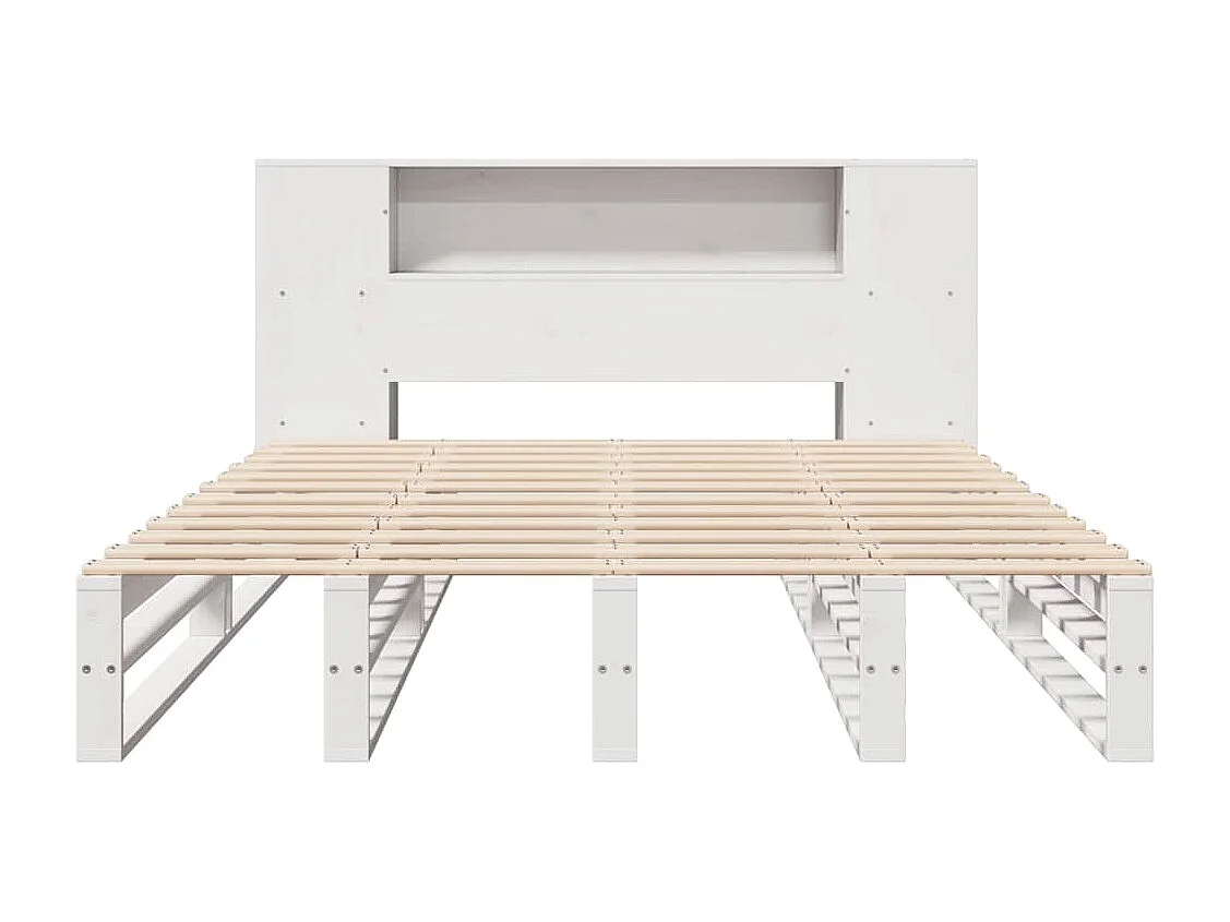 Massivholzbett mit Regal ohne Matratze Weiß 150x200 cm