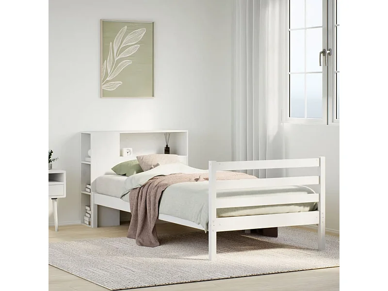 Letto Libreria senza Materasso Bianco 90x190 cm Massello Pino