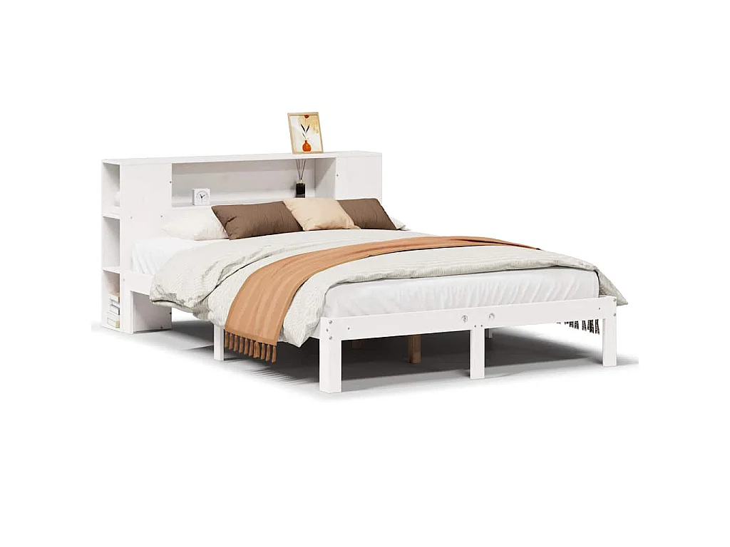 Lit bibliothèque sans matelas blanc 140x190 cm bois pin massif