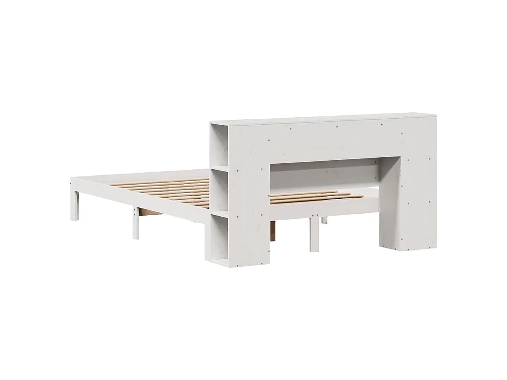 Lit bibliothèque sans matelas blanc 140x190 cm bois pin massif