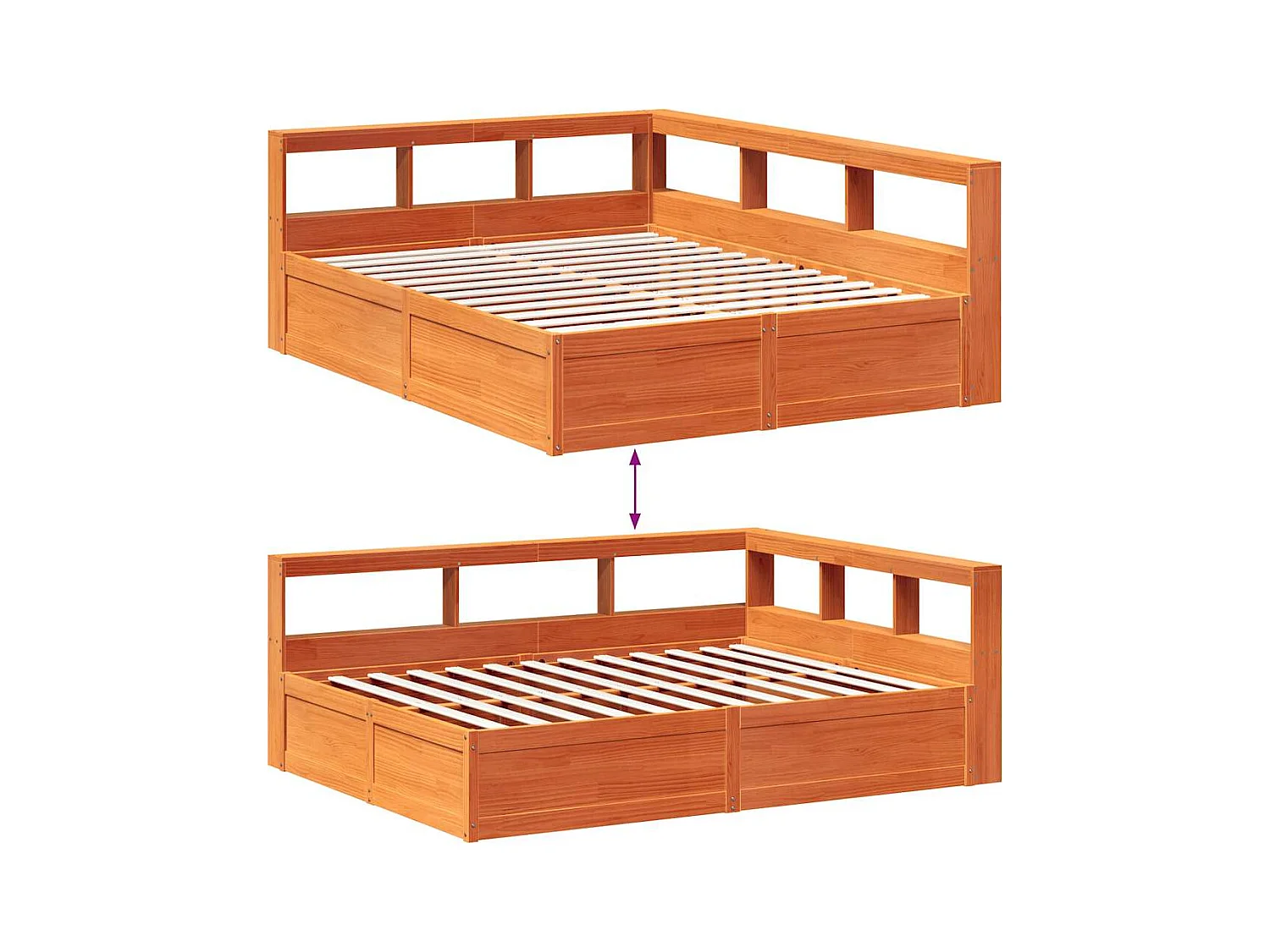 Lit bibliothèque sans matelas cire marron 160x200 cm pin massif