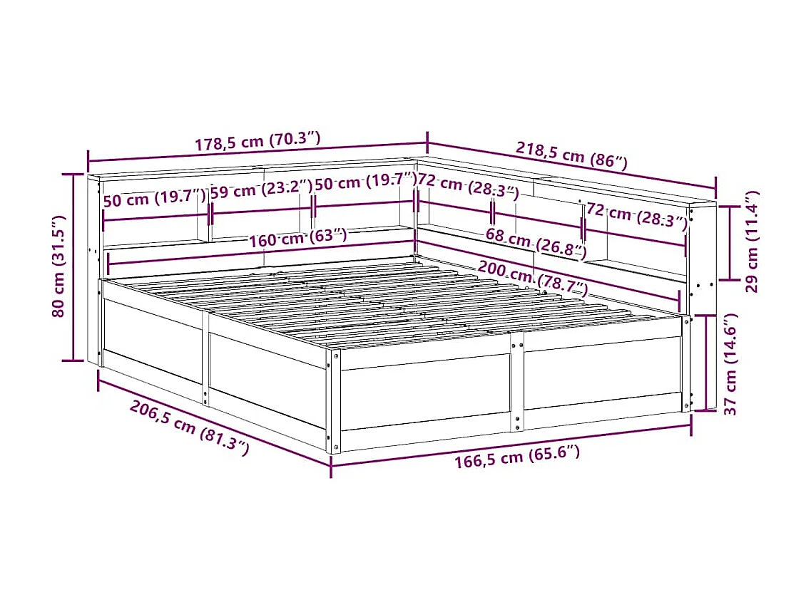 Cama com estante sem colchão 160x200 cm pinho maciço