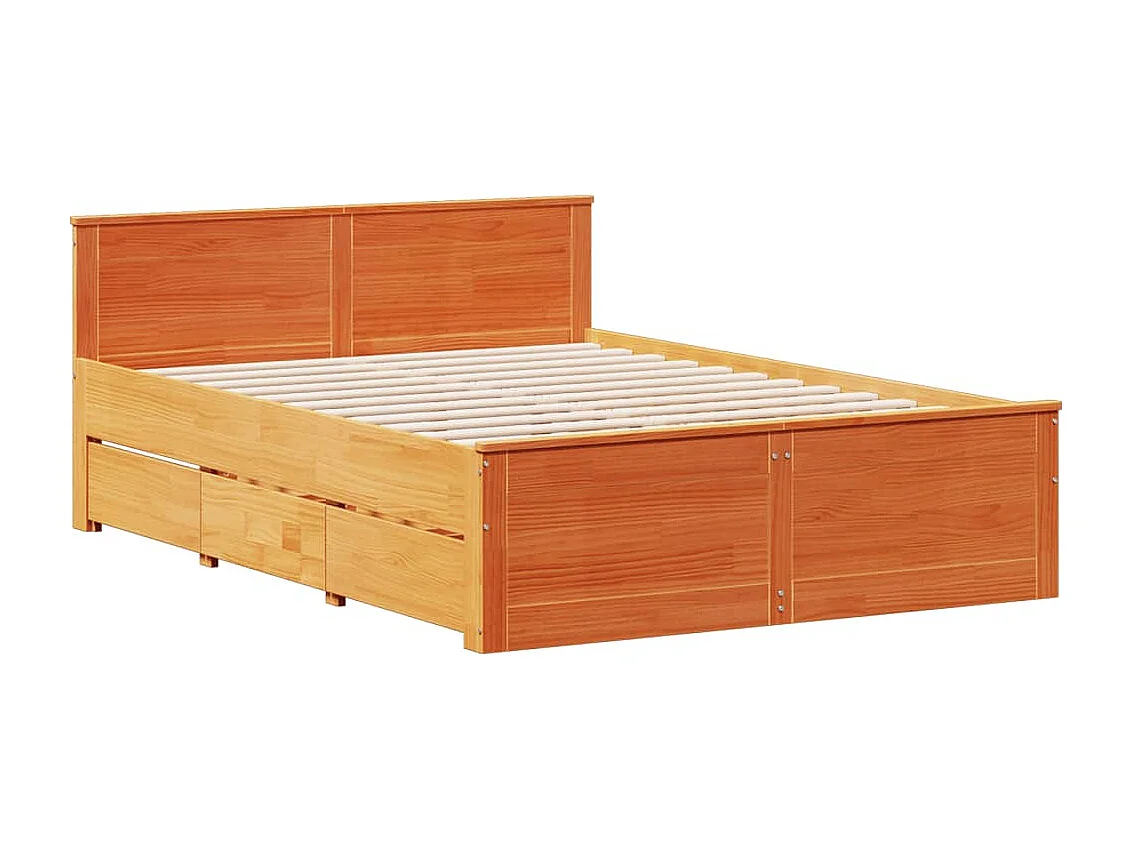 Bed met boekenkast zonder matras grenenhout wasbruin 150x200 cm