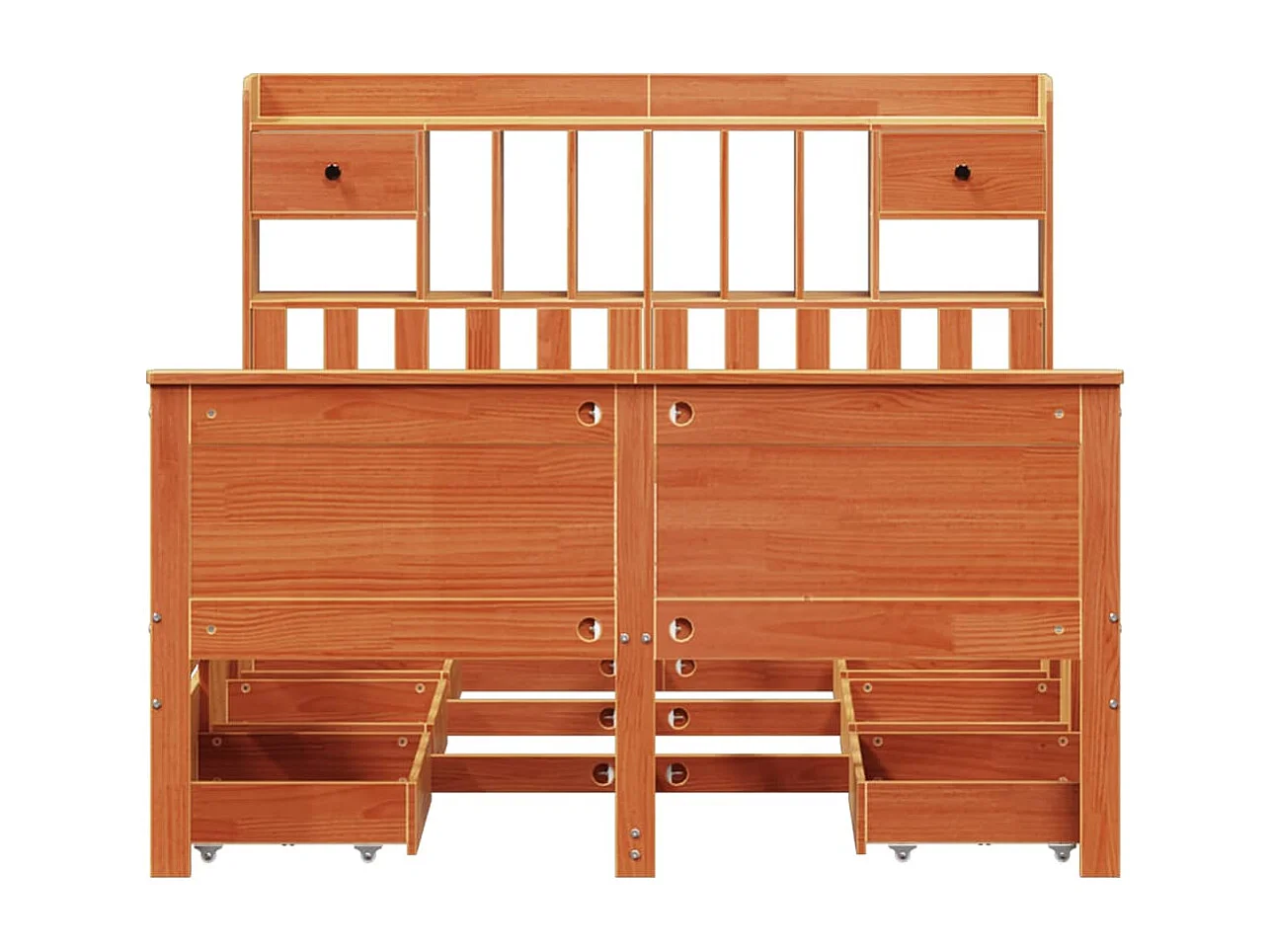 Lit bibliothèque sans matelas cire marron 150x200 cm pin massif
