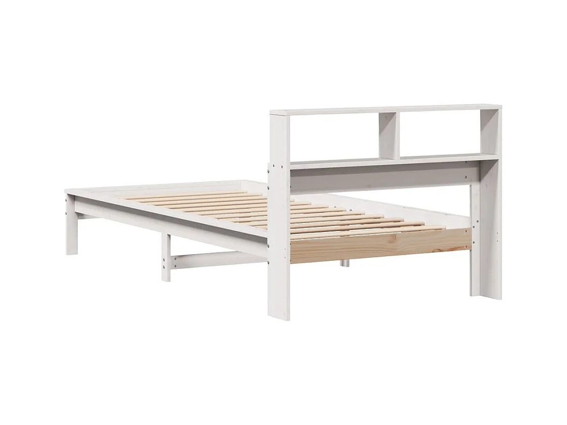 Lit bibliothèque sans matelas blanc 90x200cm bois de pin massif